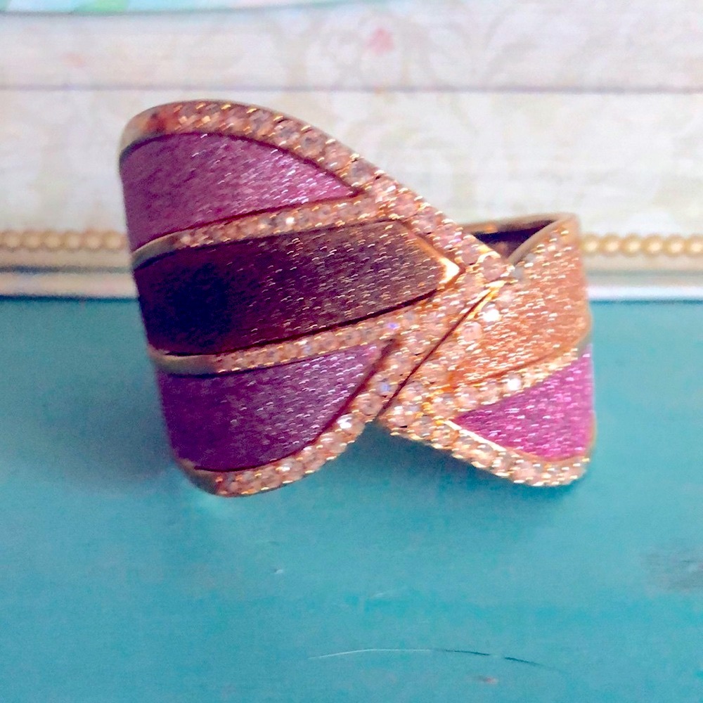 Gold  & Lavender / Brushed gold sparkle accented cuff bracelet